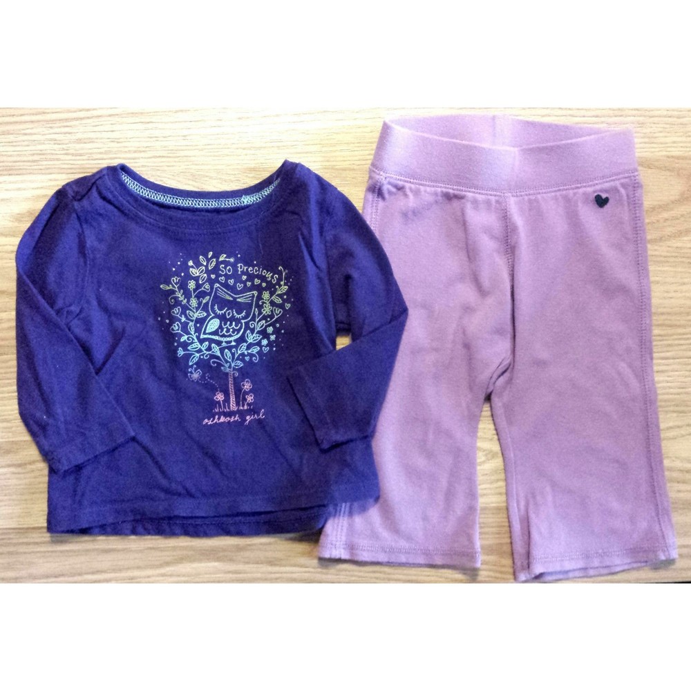 Girl's Size 6 M 3-6 Months Two Piece Osh Kosh Purple Glitter Owl L/S Top & Pants
